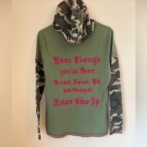 Cowgirl Tuff Green and Pink Pullover Hoodie Size M